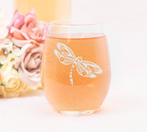 Miniatura 3 de C M Copa de vino sin tallo con diseño de libélula, 17 oz - Regalo con temática de libélula para hombres y mujeres