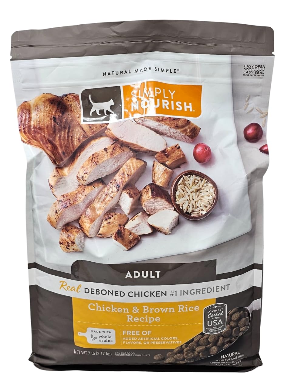 SIMPLY NOURISH Adult Chicken and Brown Rice Dry Cat Food, 7 Pound Bag