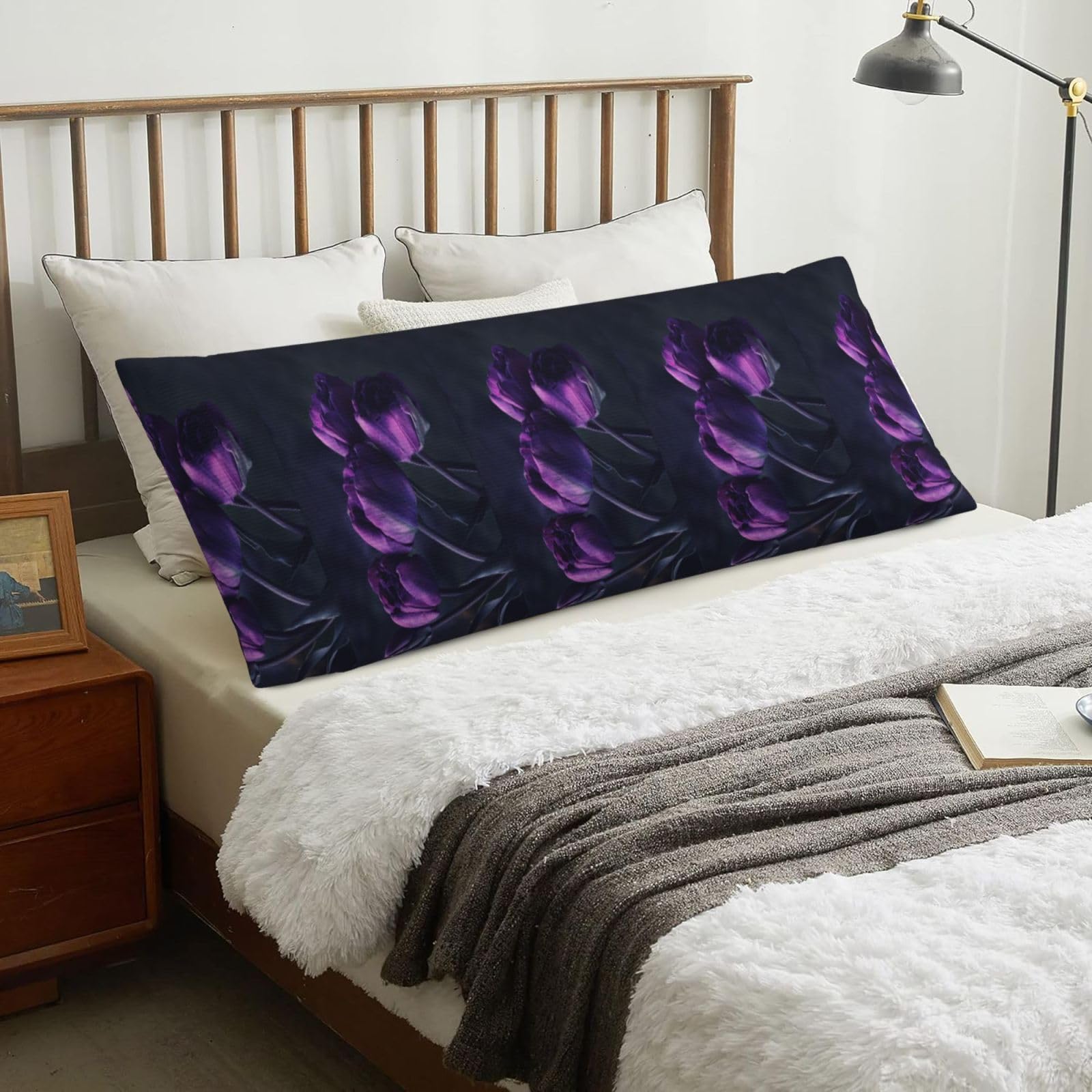 Purple Flowers Background, Body Pillow Cover with Zipper,Long Body Pillowcase 20 x 60 in
