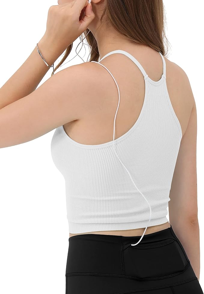 ODODOS Women's Crop 3-Pack Washed Seamless Rib-Knit Camisole 58% Cotton, 39% Modal, 3% Spandex