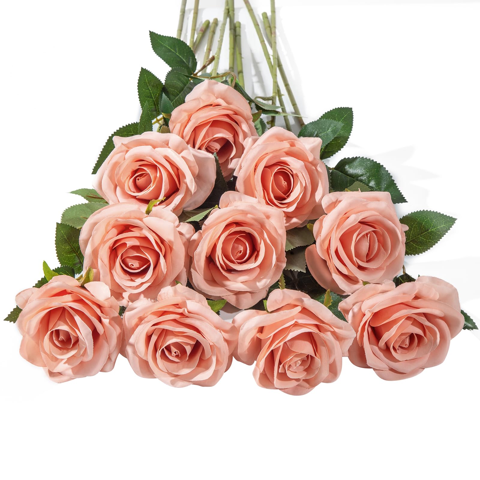 Fleurs artificielles roses en soie corail clair lot de 10 bouquet mariage et déco maison