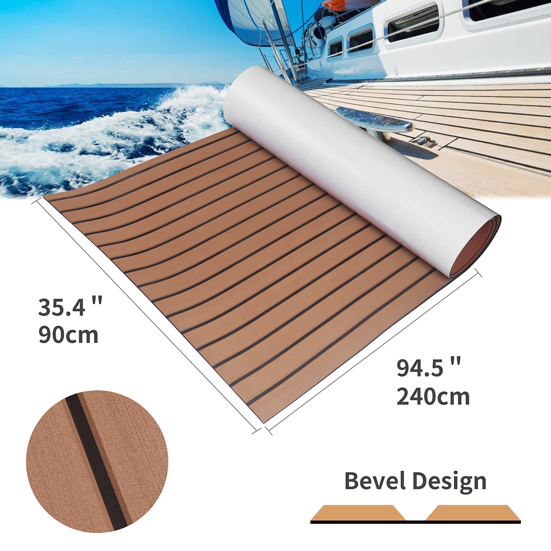 SenMore Eva Tappetino Antiscivolo per Barca, Navi e Marittimi, Tappetino Antiscivolo in Teak Artificiale può Essere Utilizzato per la Decorazione di Yacht