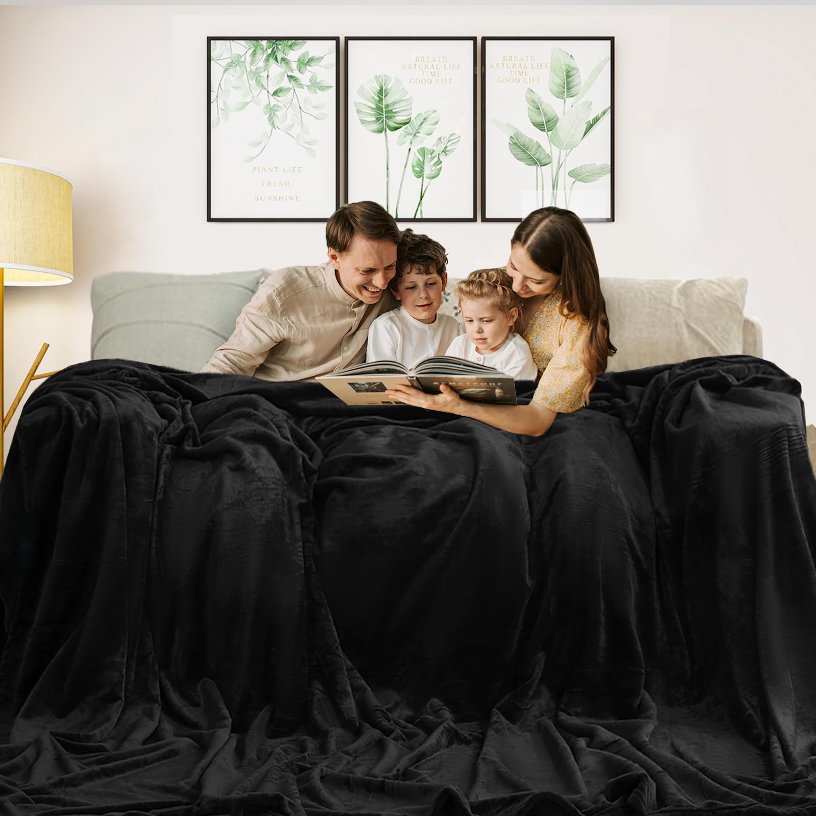 Excervent Solid Oversized Flannel Fleece Blanket (120x120 inches, Black) Cozy Throw Blankets for Couch Sofa and Bed, Super Soft Luxurious Warm Plush Blankets for Household Living Room Bedroom