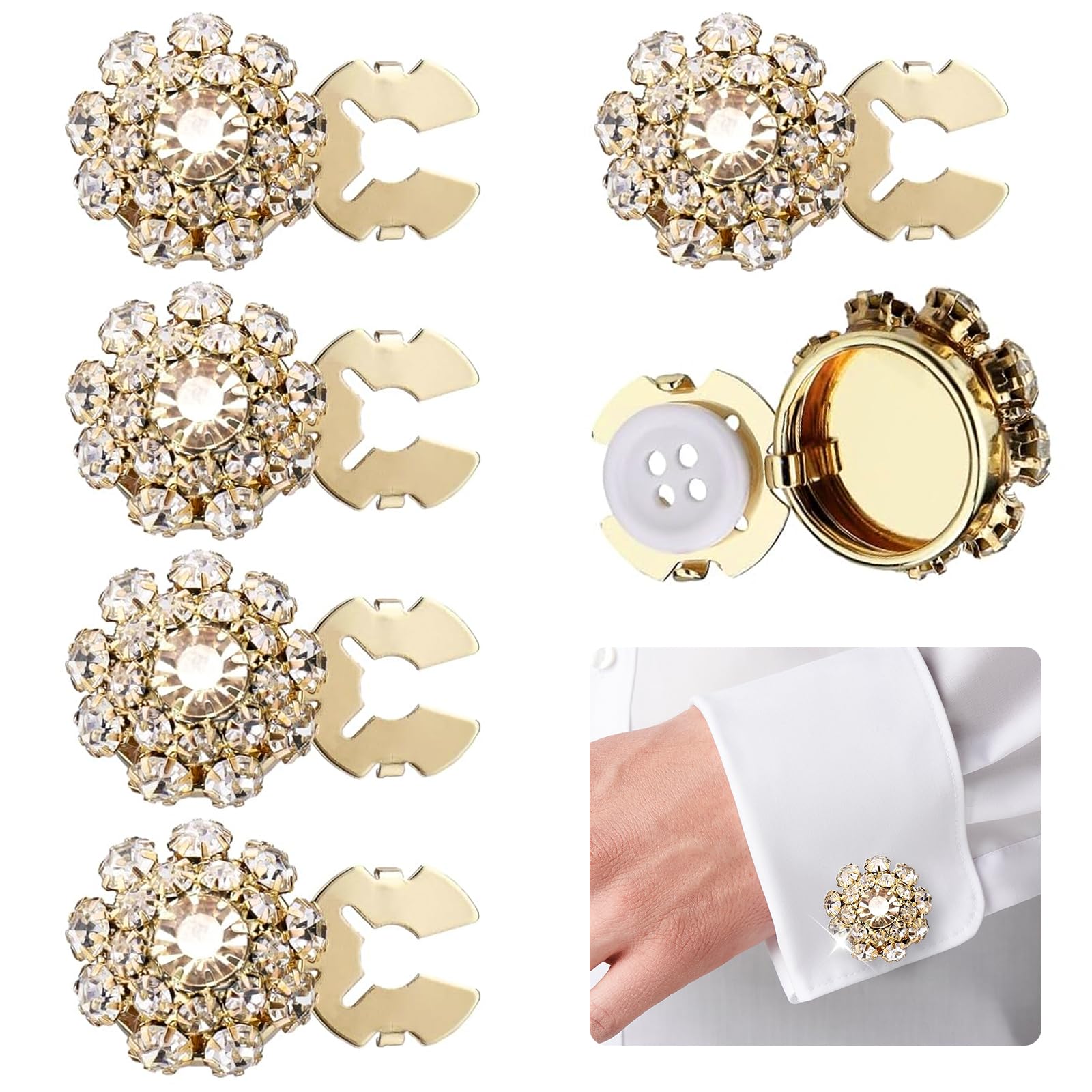 Boutons amovibles strass à clipser sans couture pour chemisiers
