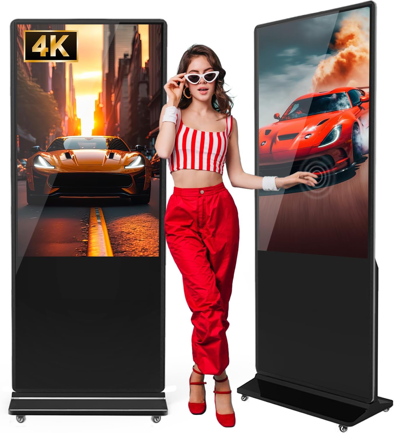 JIYANG 55インチ 4K 屋内タッチスクリーンデジタルサイネージディスプレイ フロアスタンディングデジタルインタラクティブキオスクLCDトーテムモニター WiFi/USB入力オートメディアプレーヤーAndroidシステム、無料カスタマイズロゴ