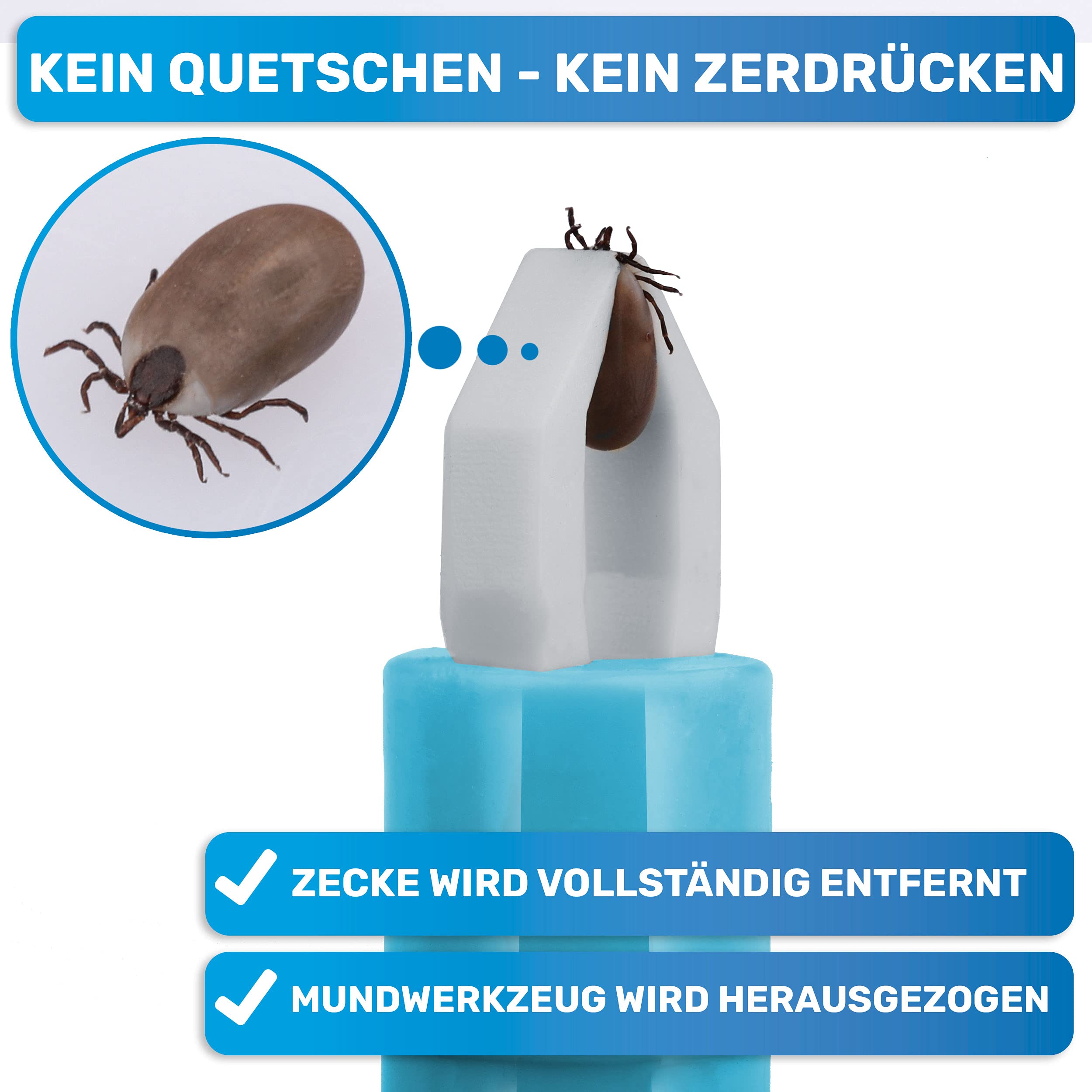 BluePet 3X Automatische Zeckenzange als Zuverlässige Zeckenpinzette Für Hunde, Katzen, Pferde & Menschen I Perfekter zeckenentferner für jedes Zeckennotfallset