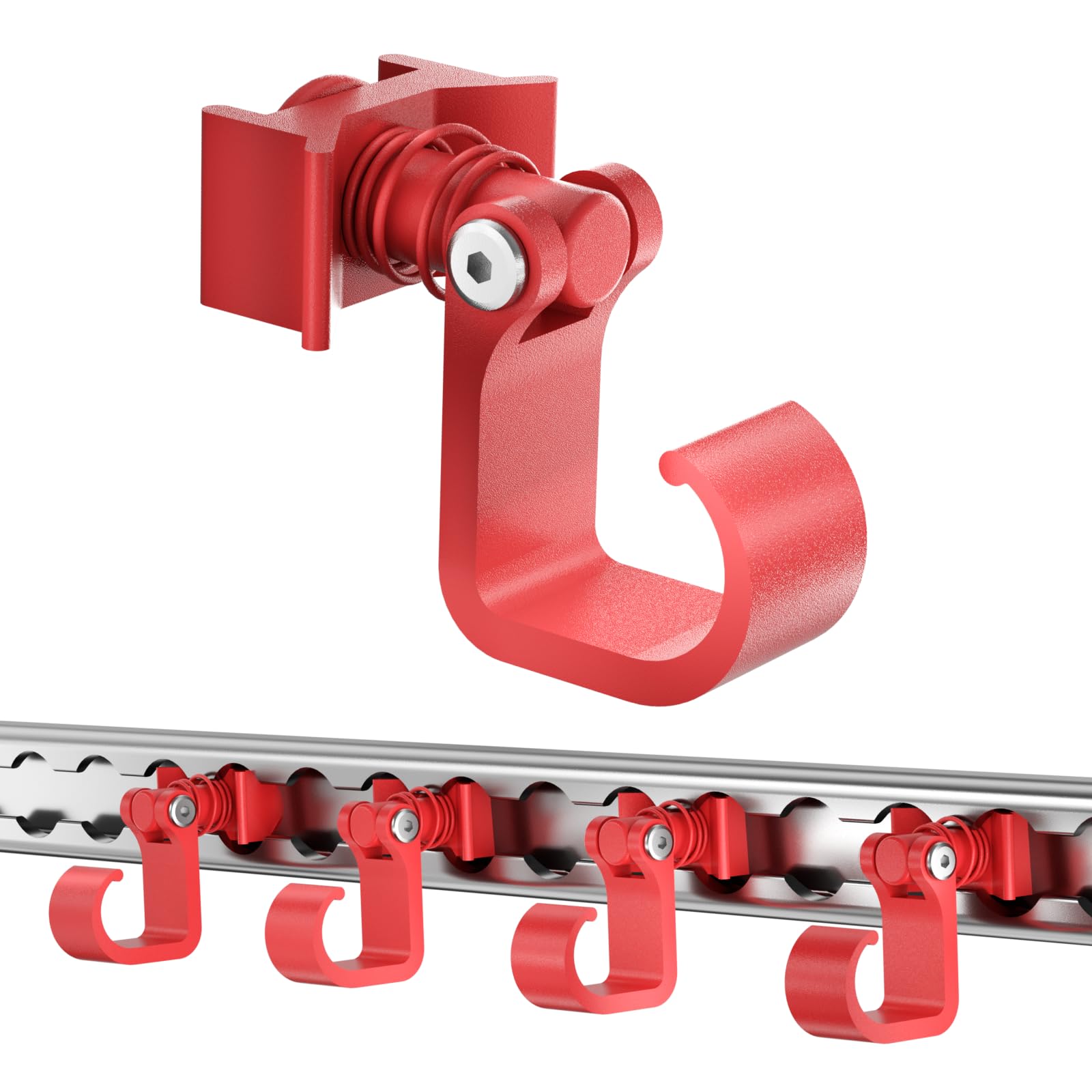 vandrabase 4 Pack L Track Hooks with Single Stud Fitting, Spring-Loaded Adjustable Gear Hook, Aluminum L Track Accessories for Trailer, Truck, Garage,