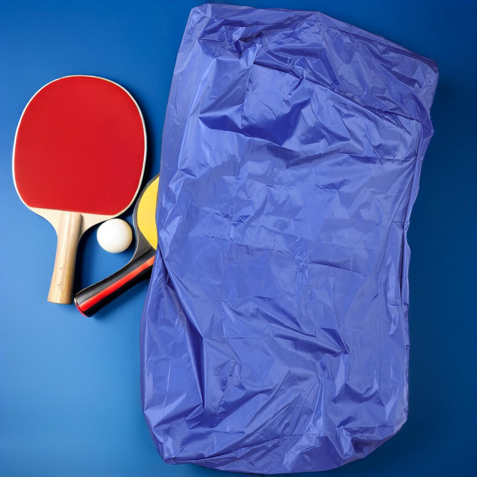 WOONEKY Copertura Tavolo Ping Pong Esterno Blu Oxford 210d | Tavolo da Giardino 165x70x185 Cm, Fori di Ventilazione, Struttura Traspirante e Cinghie Antivento