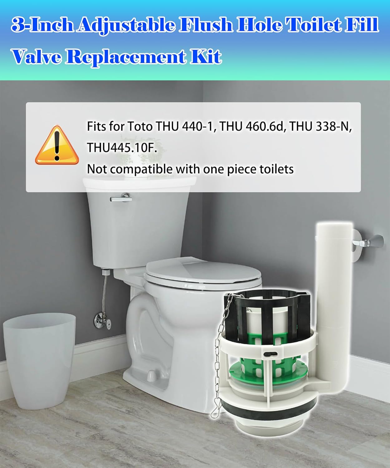 3" Adjustable Toilet Flush Valve Replacement Kit Fits For 2-Piece Toilet (Tank Seperates From Bowl) Compatible With Toto Thu Series Tower Replacement Parts
