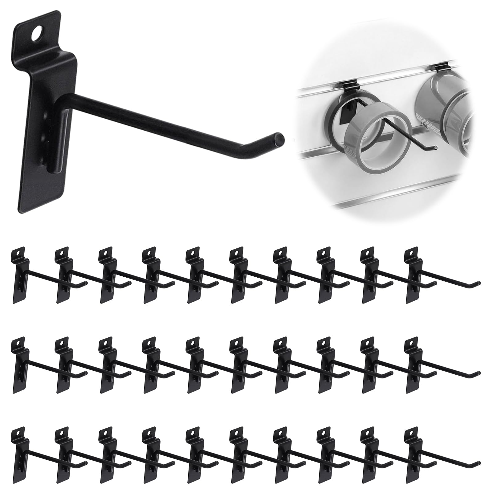 Yauhar 30Pcs 4 Inch/10CM Silver Slatwall Panel Hooks