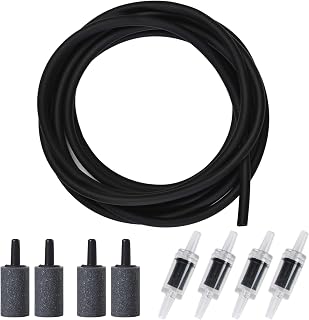 ALEGI 12 Feet Aquarium Airline Tubing Standard with 4 Air Stones and 4 Check Valves for Fish Tank Air Pump, Black