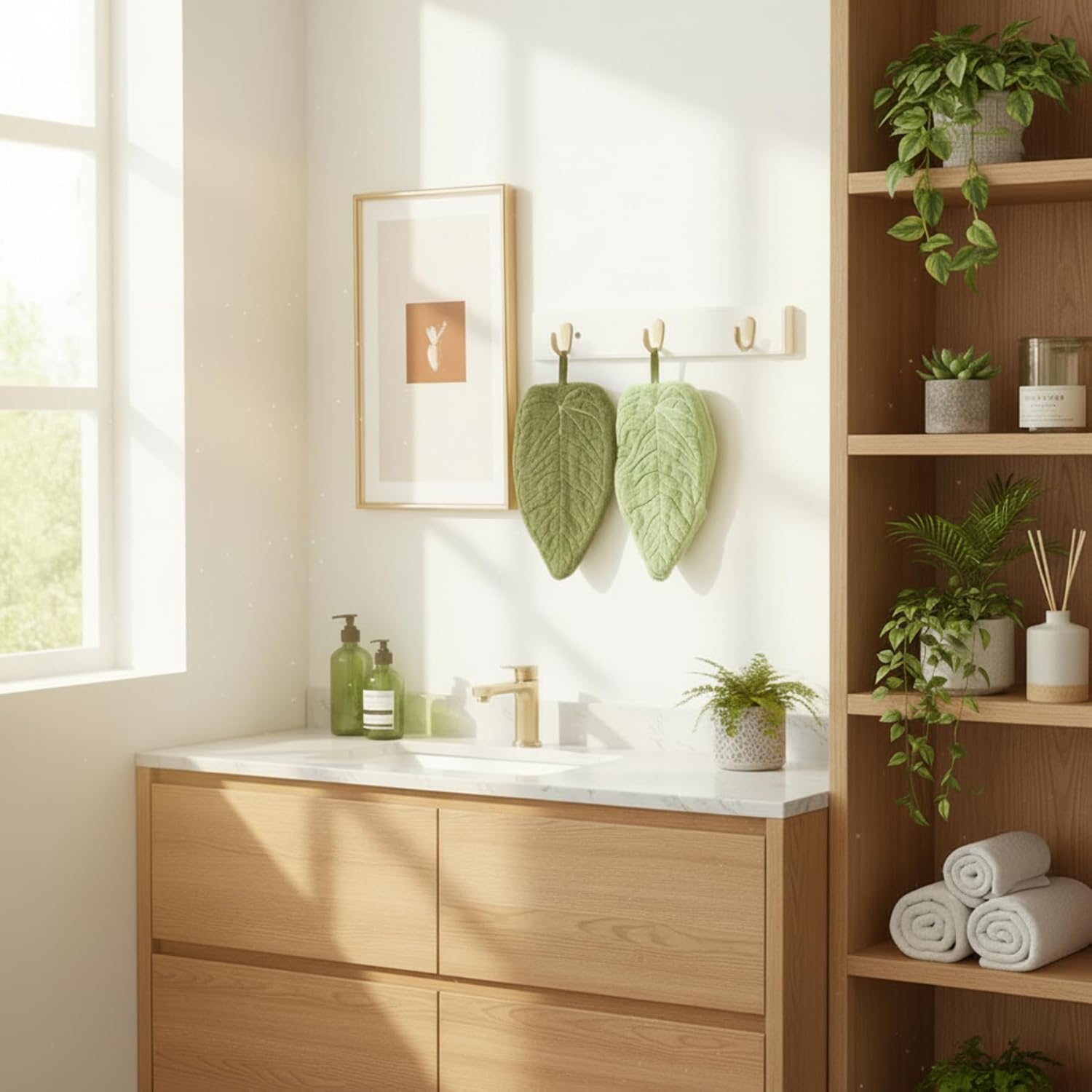 Hand Bath Towel Set Leaf-Shaped - Absorbent Hanging Washcloths Face Towels for Kitchen or Bathroom, Perfect for Drying Hands and Adding a Natural Touch to Your Home Décoration - Image 8