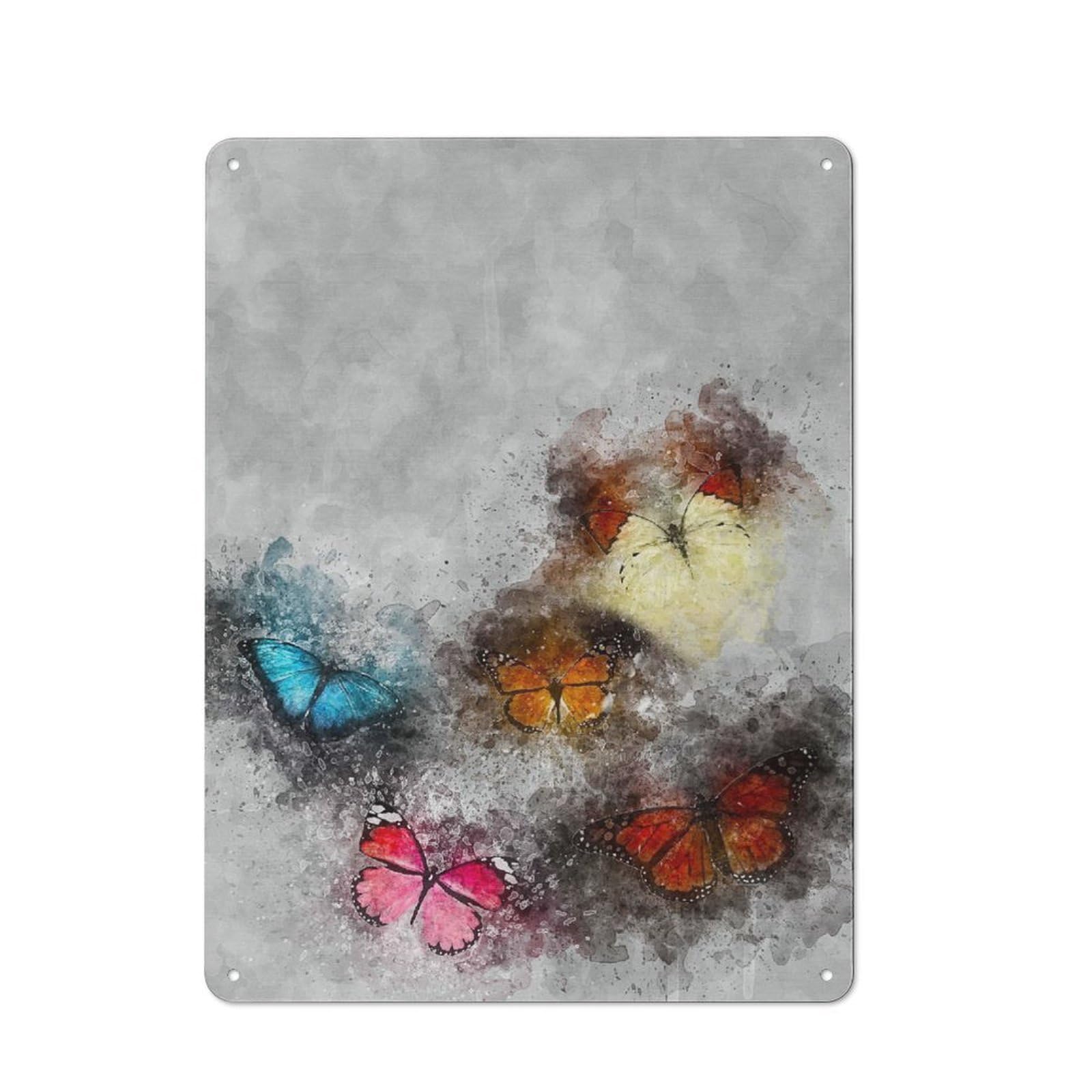 Junmoney Style-6 Butterflies Printed Metal Sign 40X30cm For Home Office Or Studio, A Housewarming Gift For Fans Of Vintage Interiors