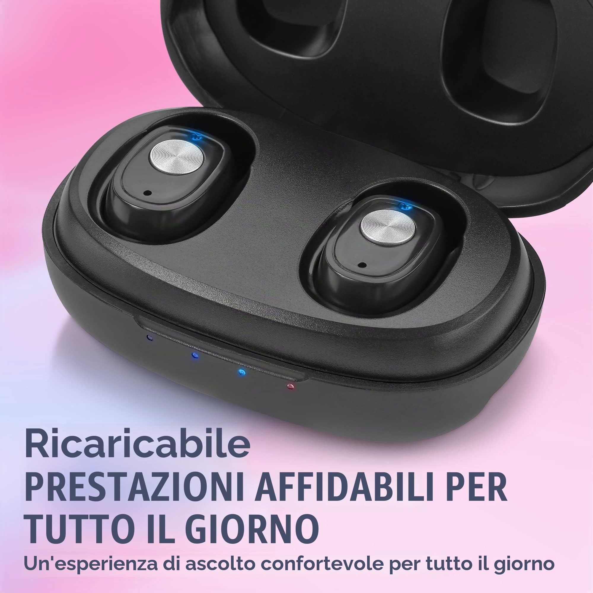 Coppia di dispositivi digitali acustici a cancellazione di rumore ricaricabili per anziani e adulti - ITC Nano Personal - Dispositivo di controllo a un tocco con bassa distorsione, nero