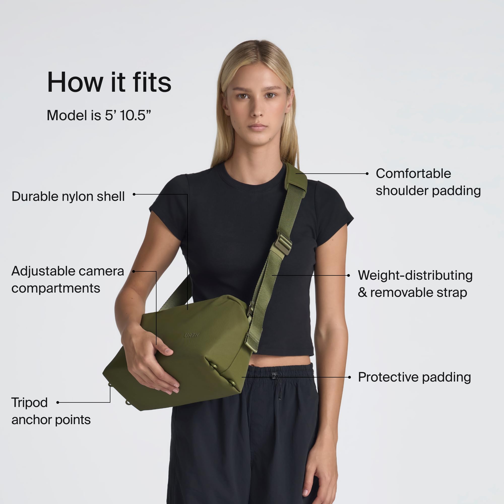 Urth Dolomite 8L Grande Borsa a Tracolla per Fotocamera – Resistente all'Acqua, Riciclata, Versatile per DSLR, Fotografia e Uso Quotidiano (Verde)