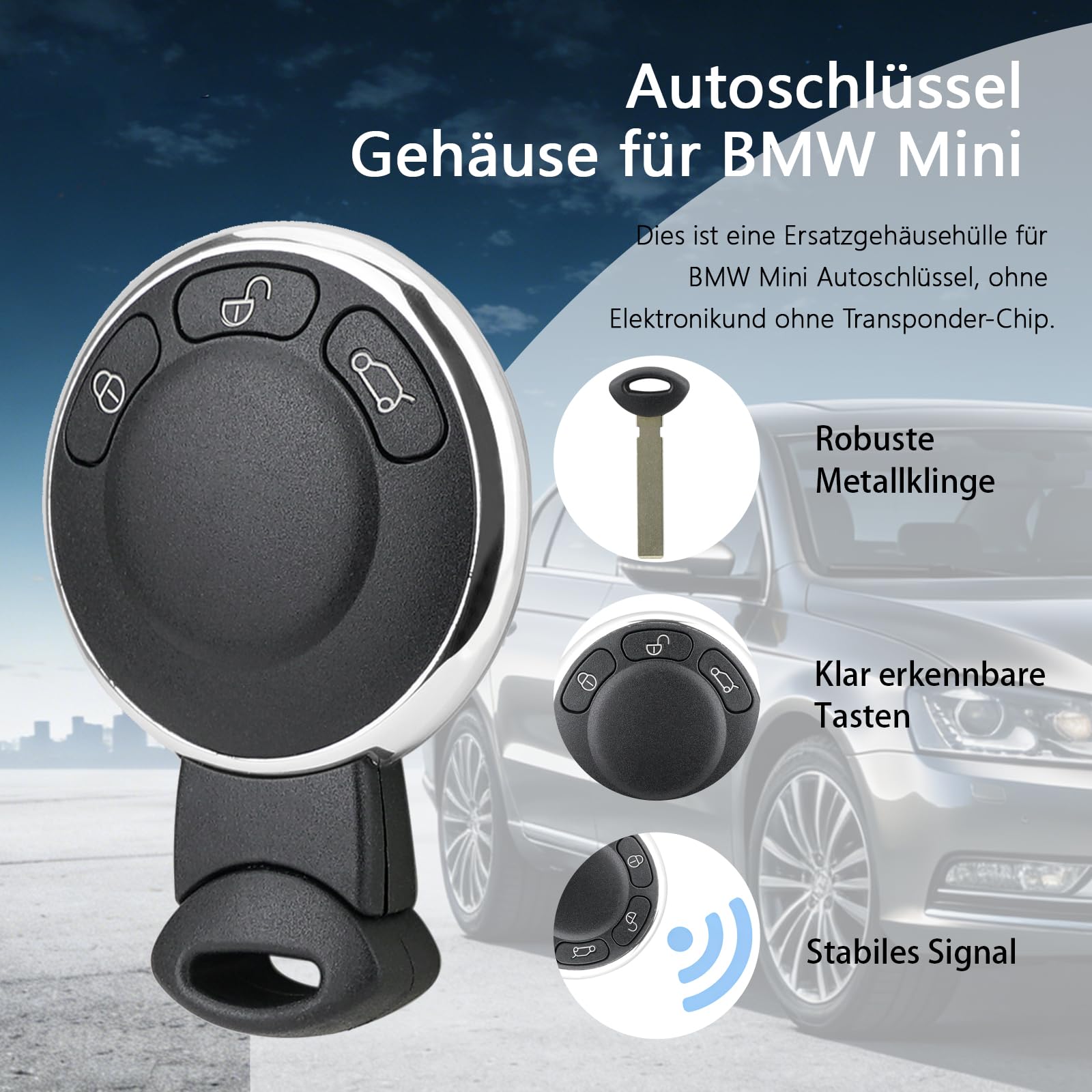 Autoschlüssel Fernbedienung kompatibel mit BMW Mini Cooper, Countryman, Clubman, 868MHz ID46 Chip KR55WK49333