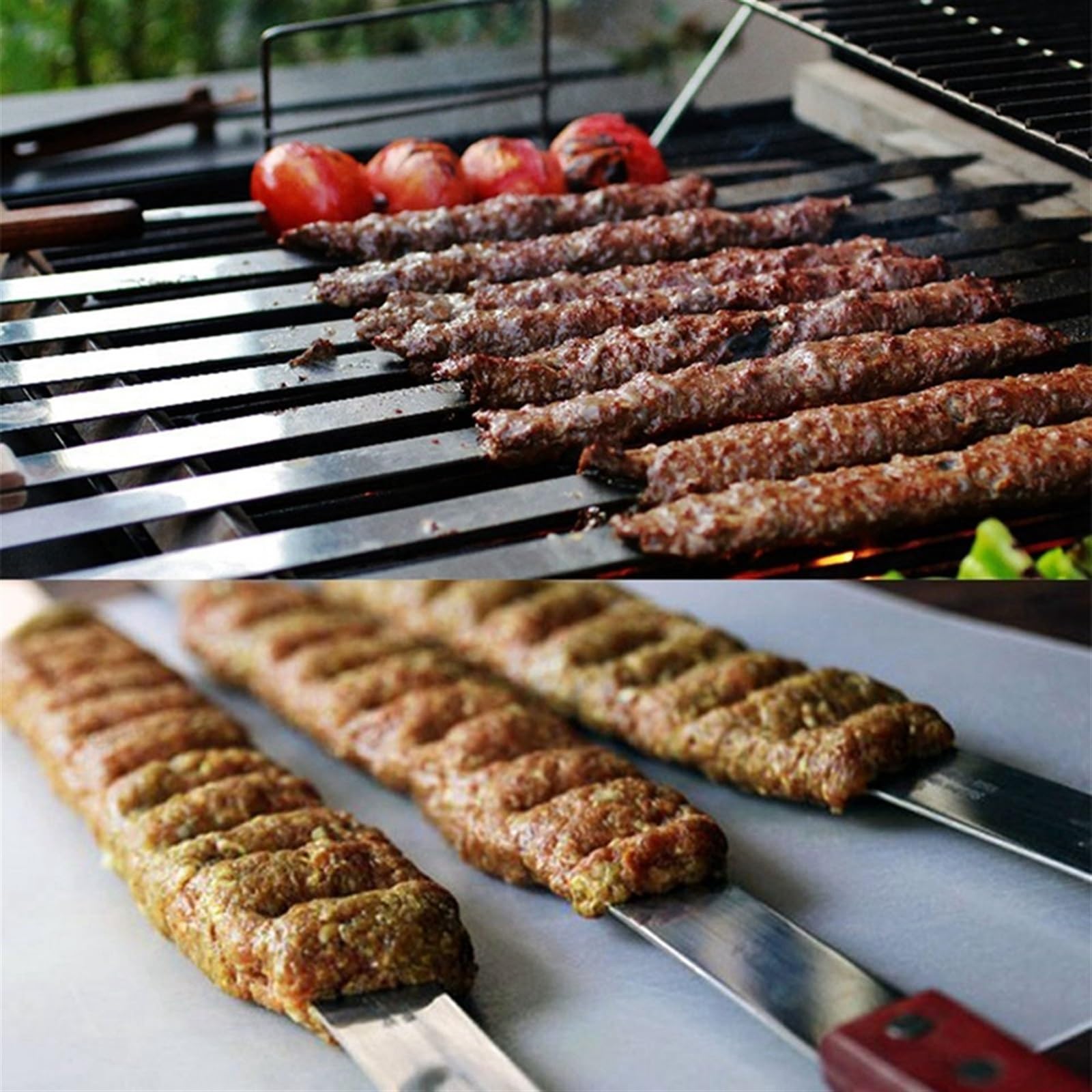Spiedini per Barbecue, Spiedini for Kebab, 5 Pezzi/Set spiedini Larghi for Barbecue in Acciaio Inox con Manico Lungo in Legno forchetta for Bastone