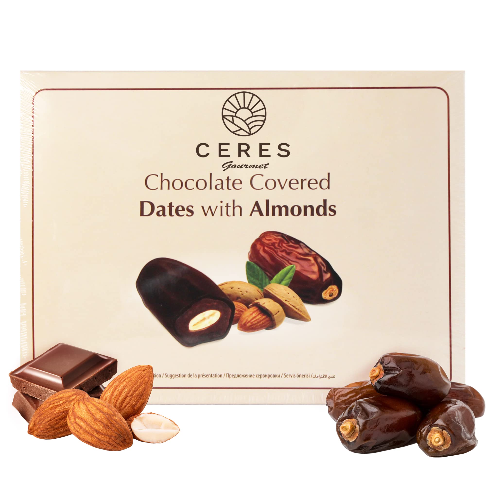 Dark Chocolate Coated Medjool Dates Stuffed with Almonds, Premium Bitter Chocolate Covered Dates with Almonds 4.23 Oz (Almond, Midi)