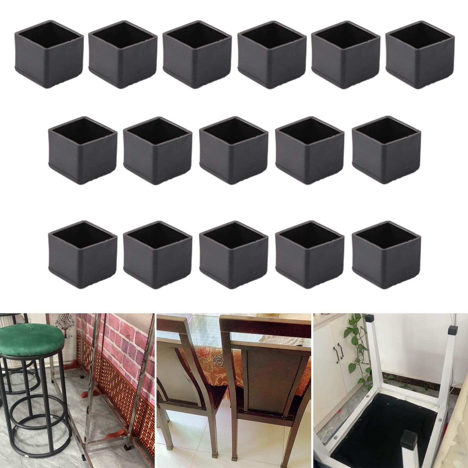 Skypro Black 16Pcs Square 25X25mm Silicone Chair Leg Floor Protector, Chair Leg Caps, Furniture Foot Protectors, Stool Leg Caps To Prevent Hardwood Floor Scratches And Reduce Noise