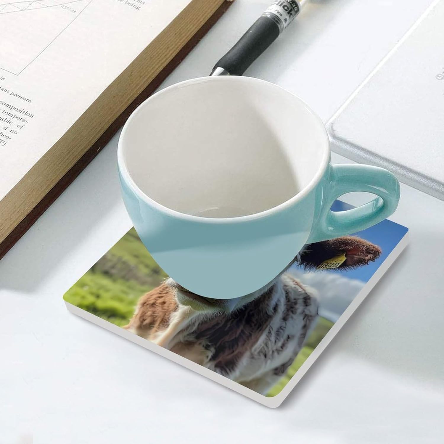 Funny Cow Funny Ceramic Coasters for Drink Absorbent Cup Holders Tabletop Protection