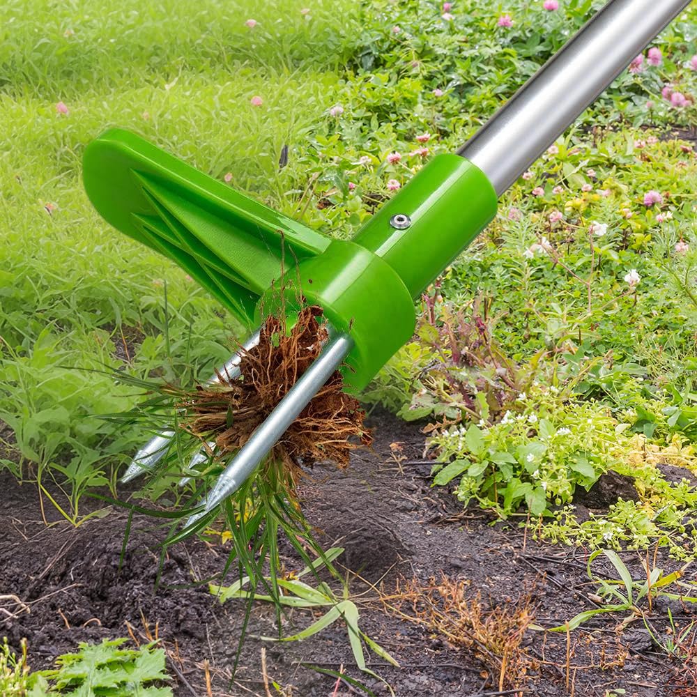 Armo® Handheld Weed Puller Long Handle Garden Weeding Tool With 3 Claws Weed Root Puller Grabber 100CM, Black And Green - 5