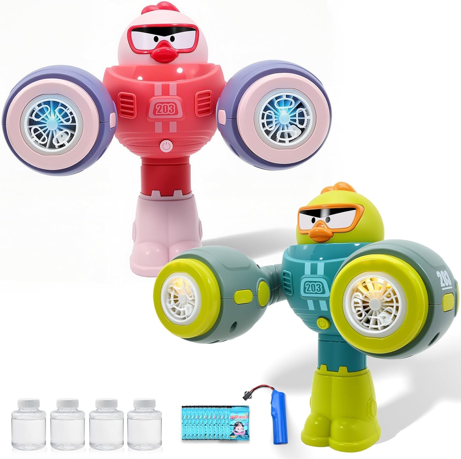 Bubble Gun for Kids, Automatic Bubble Machine, Rechargeable Bubble Blaster 2 Pack, Dual-Outlet Handheld ABS Shell, Leak-Control Solution Port, LED Light for Yard Beach Party Ages 4-8