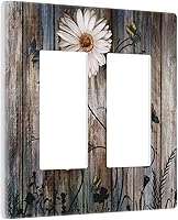 Vista 138 de Cubierta de interruptor de luz basculante de palanca de 2 bandas con textura de tablón rústico, diseño floral de mariposa y margarita