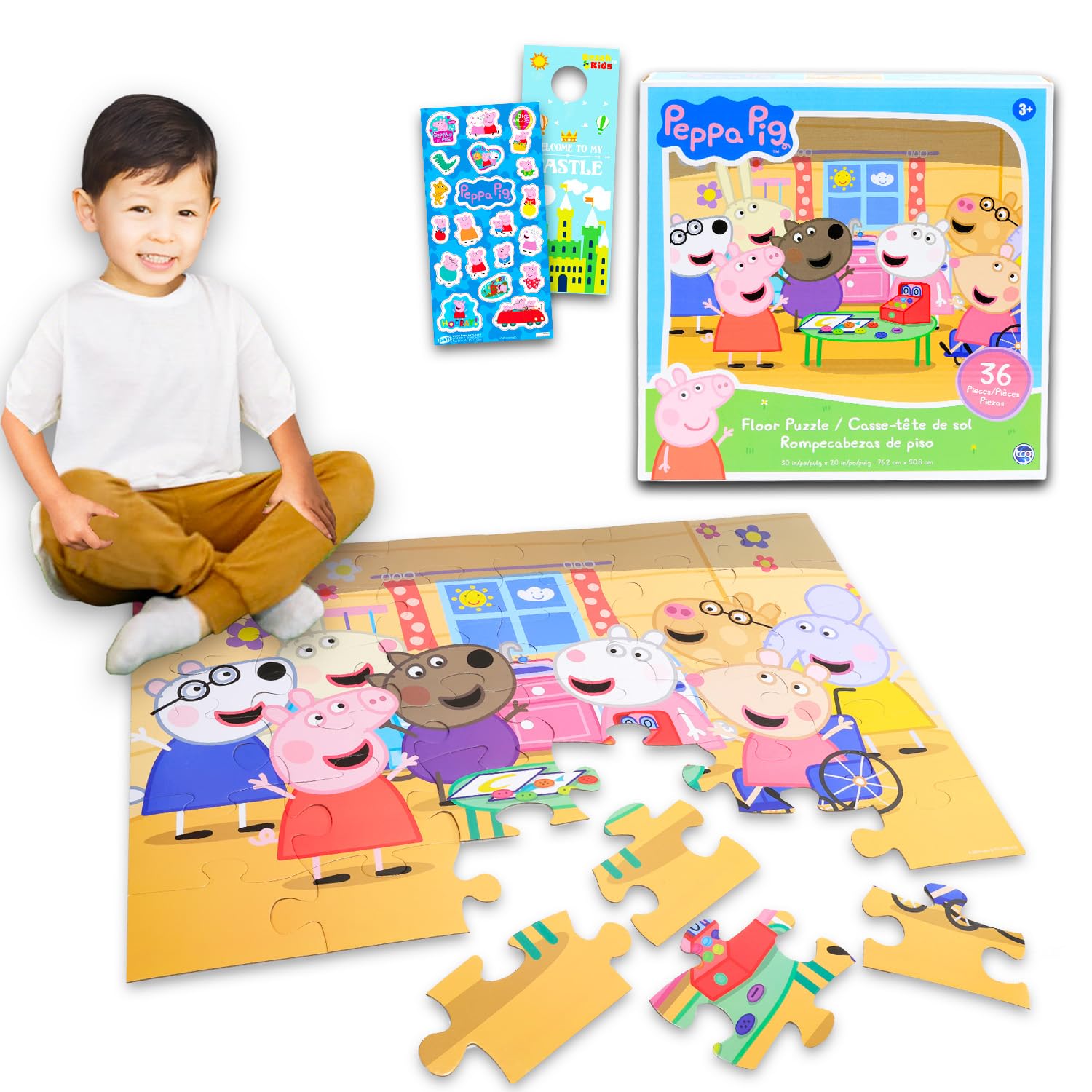 Peppa Pig Bodenpuzzle für Kinder im Alter von 3–5 Jahren, Jumbo, 76,2 x 50,8 cm | Peppa Pig 36 Teile Puzzle, Bodenpuzzle, Aufkleber, mehr | Peppa Pig Spielzeug Puzzles für Jungen Mädchen Kleinkinder