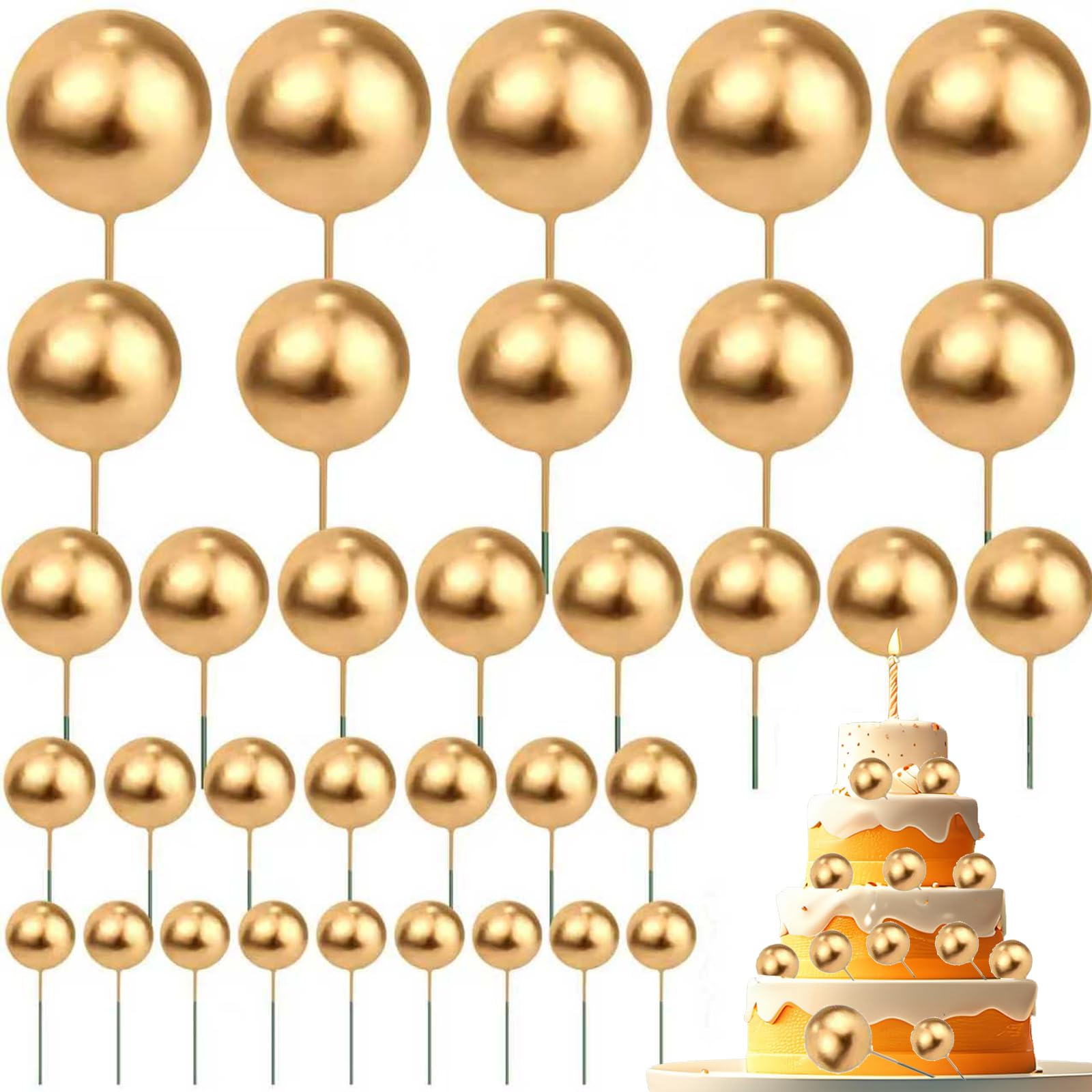 50-Pack Gold Glitter Cake Topper Balloons 1.5-4cm (0.6-1.6) Reusable Party Decor for Birthdays, Weddings, Baby Showers, Non-Toxic & Shatterproof