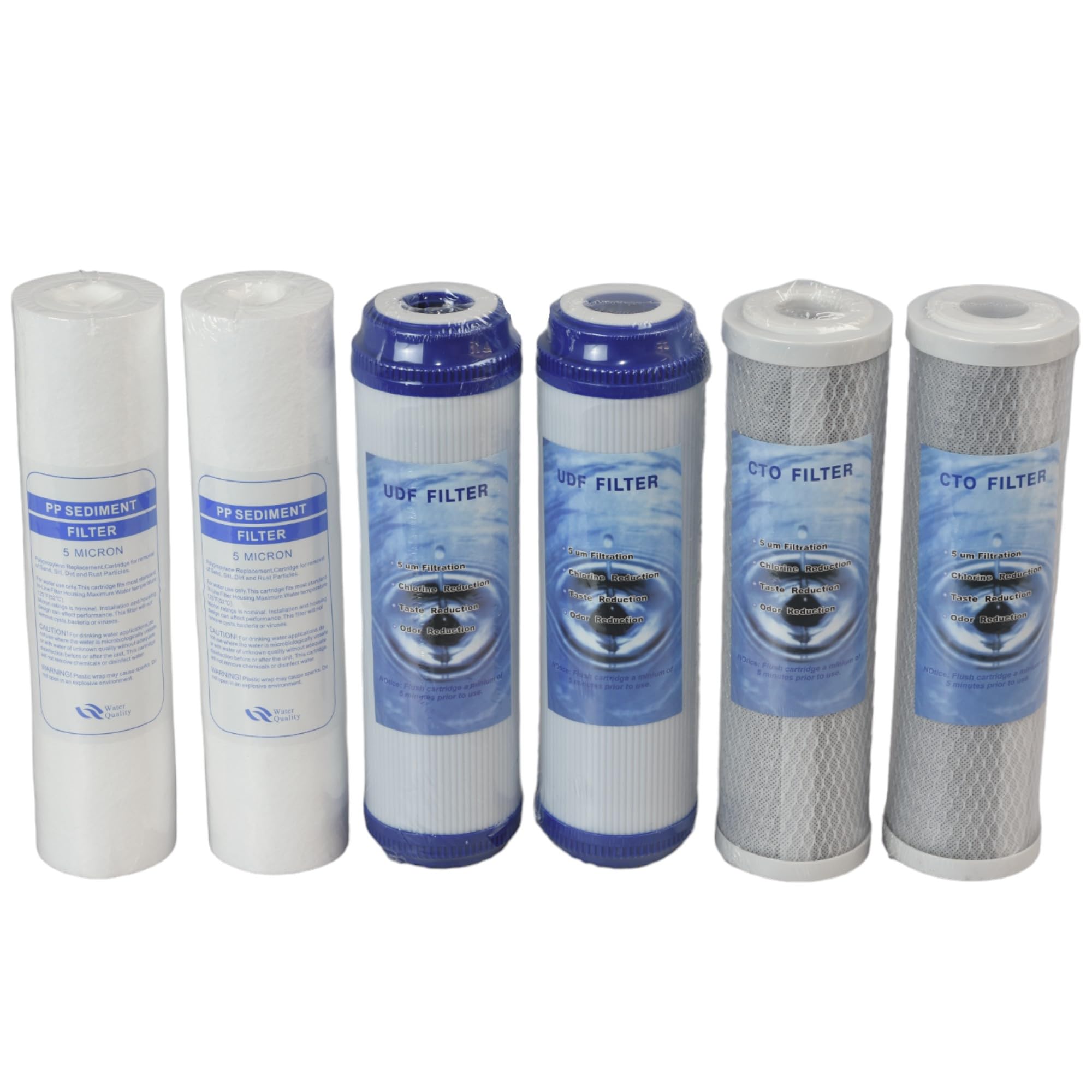 Filtro Acqua Potabile 2X KIT TRE CARTUCCE (6 PEZZI) FILTRO SISTEMA FILTRAZIONE ACQUA SEDIMENTI + CARBONI ATTIVI 10" 5 μm PER DEPURATORE SOTTO LAVELLO