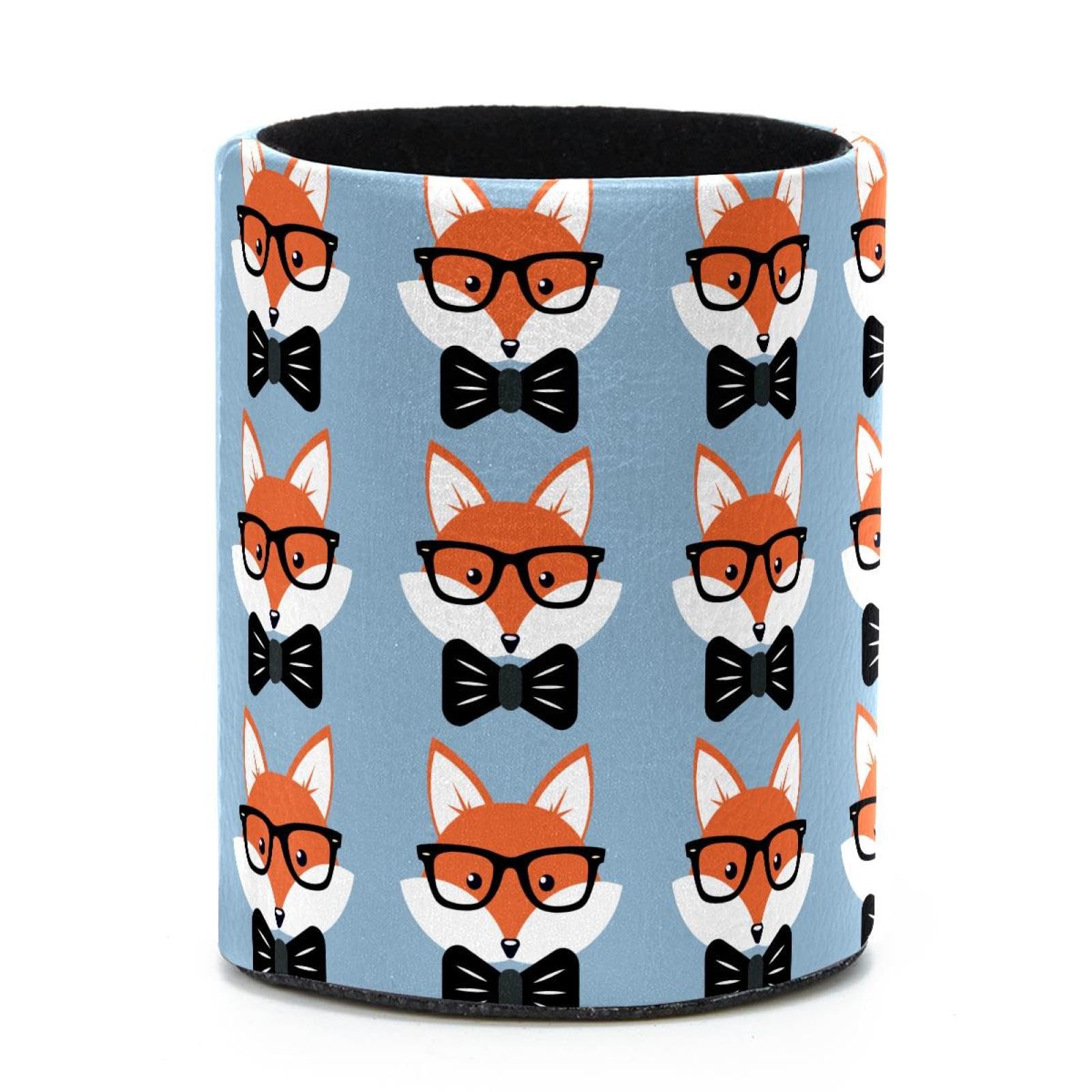 VAPOKF Round Pencil Holders for Desk, Cartoon Foxes Pen Holders Pen Pot Makeup Brushes Storage Desktop Stationery Supplies Organiser for Home Office