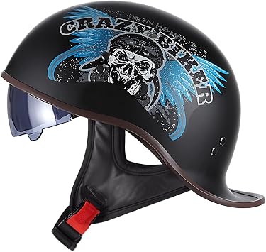 Motorcycle Retro Half Helmet DOT Approved Adult Men Women Vintage German Style Half Face Skull Cap Helmets for Scooter Moped Cruiser Chopper ATV Motorbike Baseball Cap with Visor Goggles