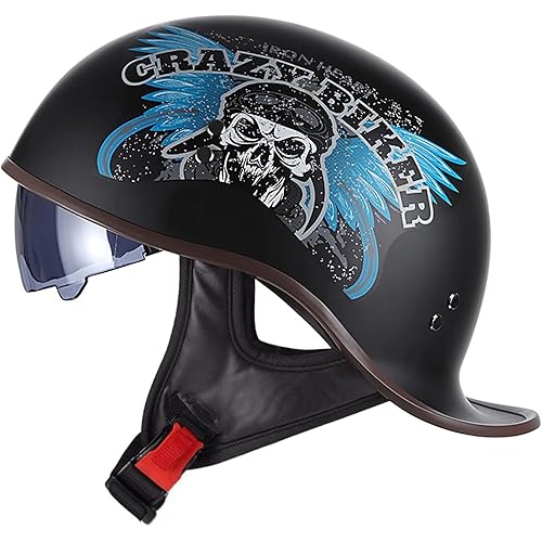 Motorcycle Retro Half Helmet DOT Approved Adult Men Women Vintage German Style Half Face Skull Cap Helmets for Scooter Moped Cruiser Chopper ATV Motorbike Baseball Cap with Visor Goggles