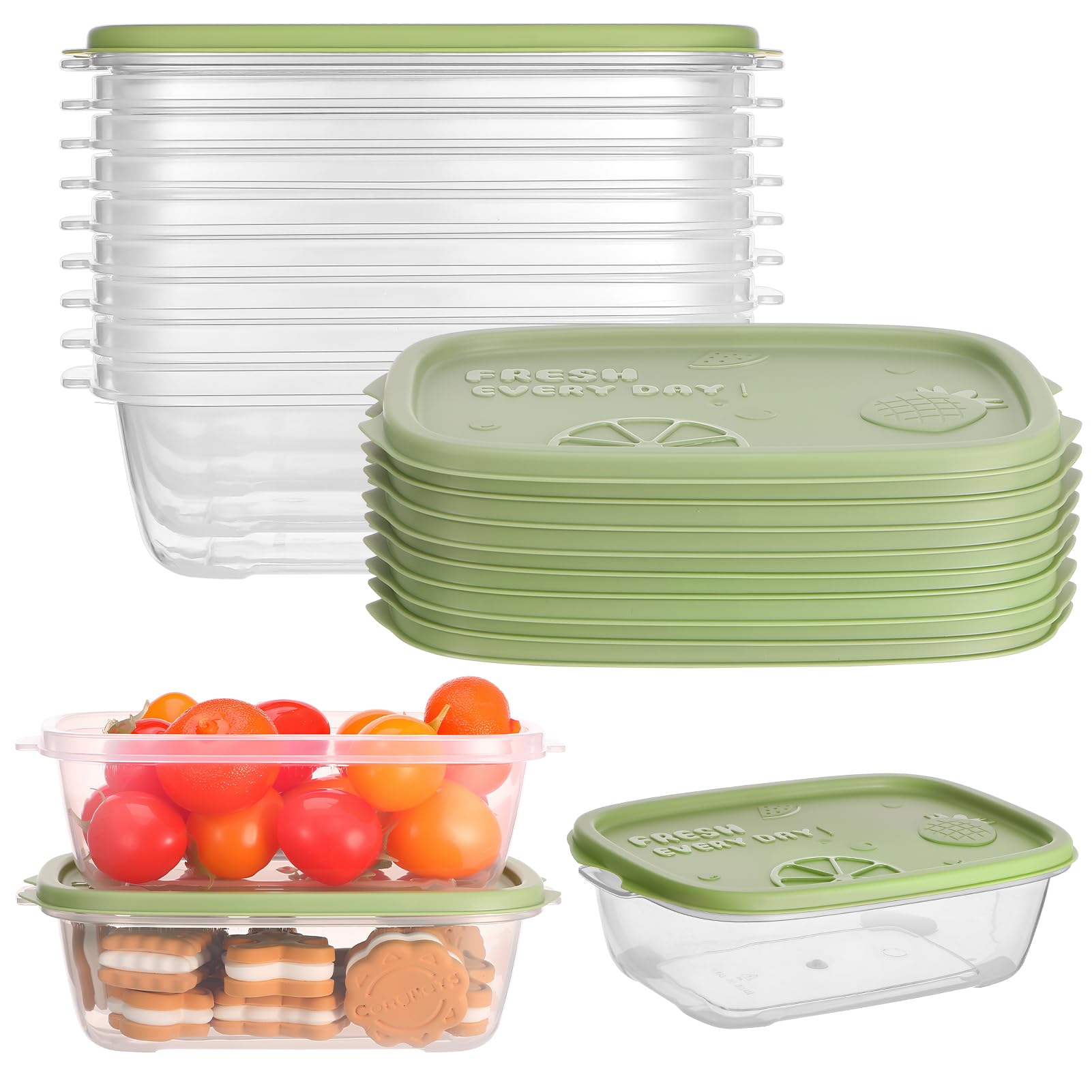 saerryor 12Pcs Rectangle Plastic Food Containers Sets with Lids, 500ML Reusable Meal Prep Storage Containers Freezer Food Storage Boxes Lunch Boxes, Use for School Work Travel