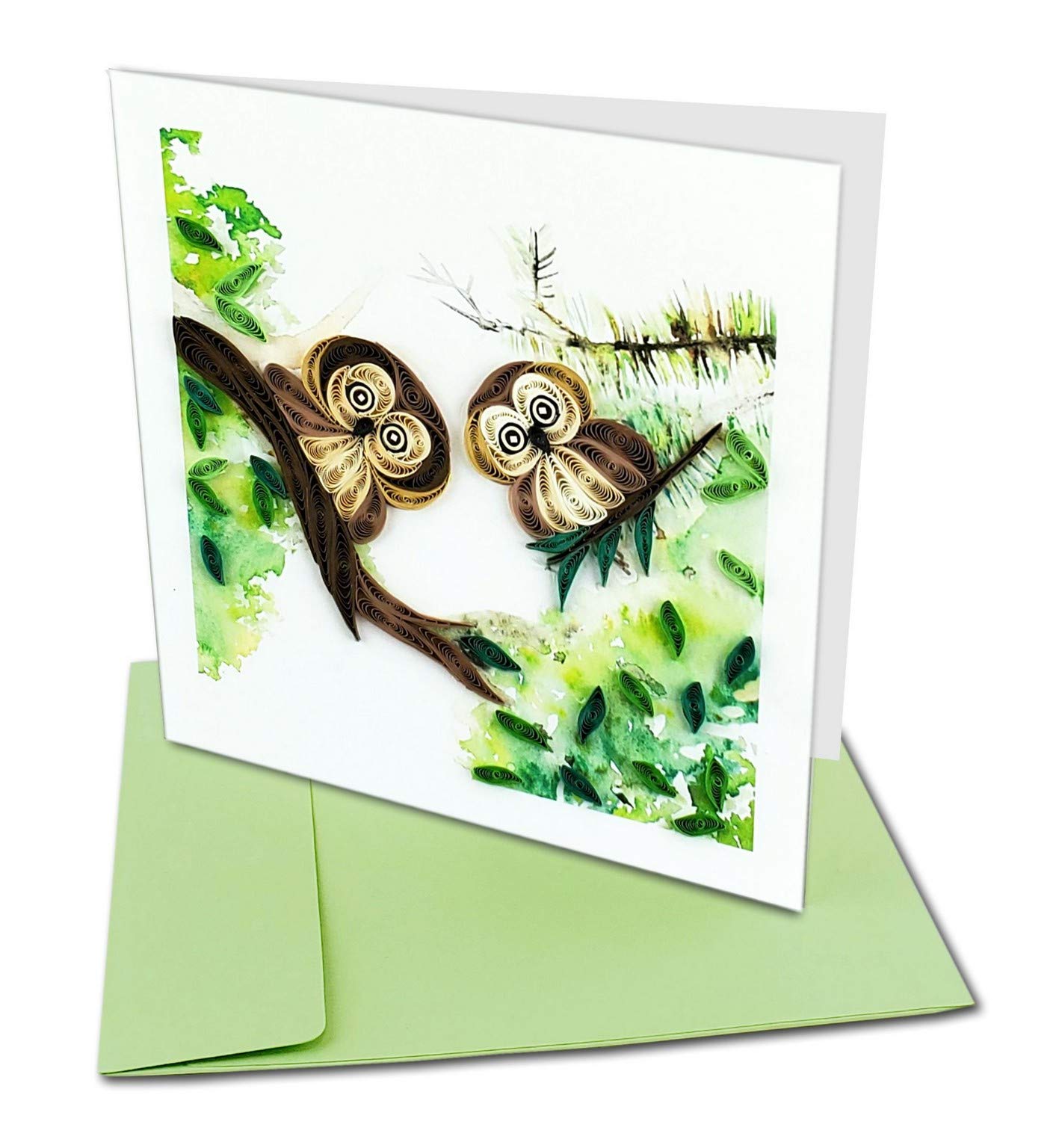 Owlets Quilling Greeting Card, 6x6" with Envelope. Blank Inside. Hand-made. Suitable for Framing.