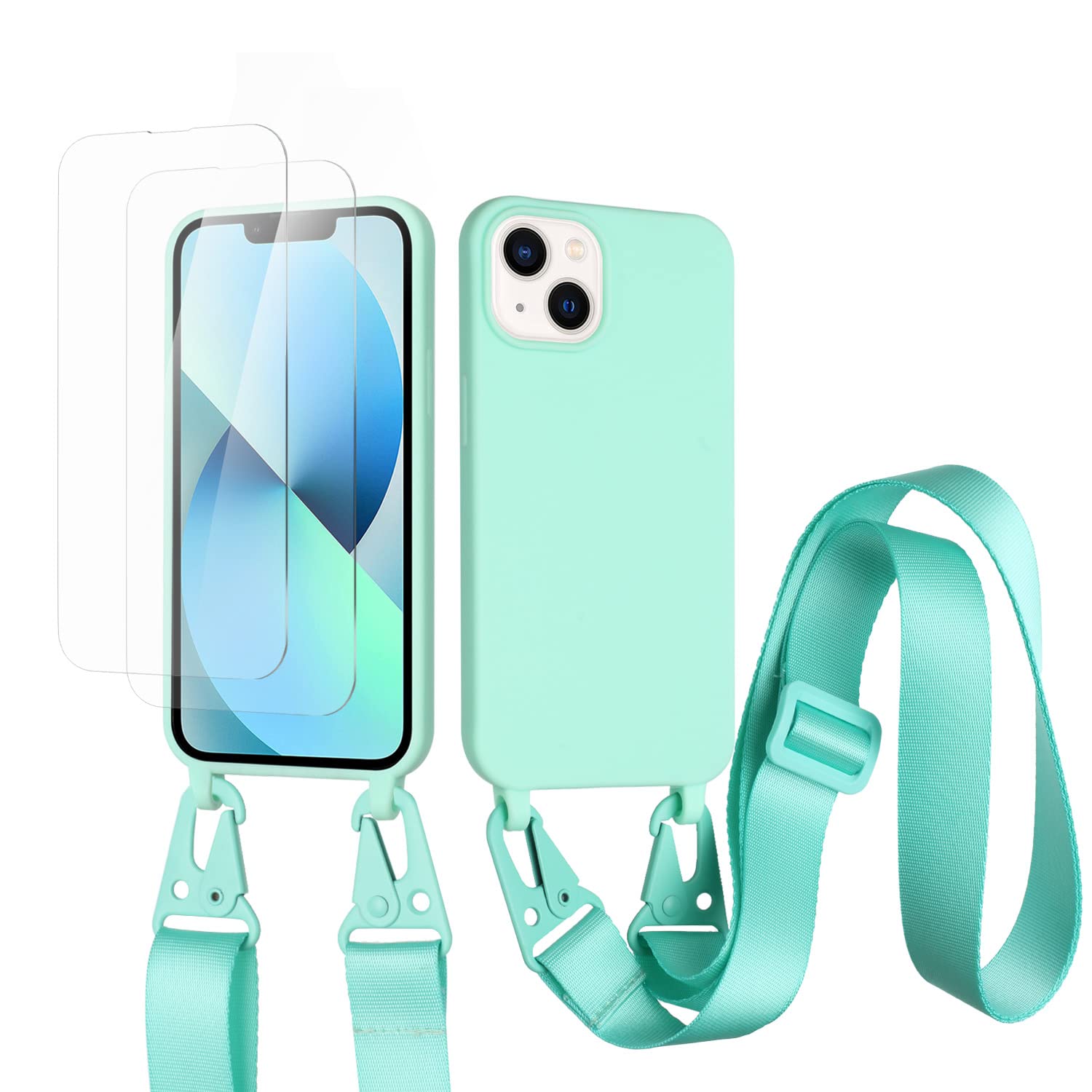 vrupin Funda Compatible con iPhone 13.con (2 x Protector Pantalla)con Cuerda Case con Ajustable Cordón.Silicona Líquida Funda-Loto Color — view 36
