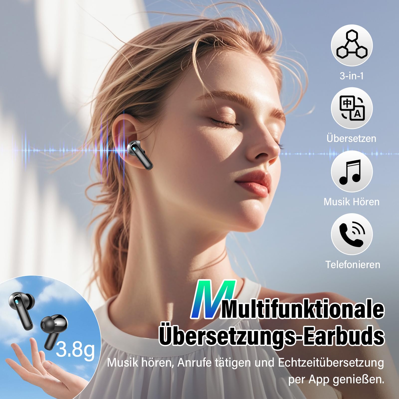 KI Übersetzer Kopfhörer, 3-in-1 Echtzeit Sprachübersetzer Kopfhörer 164 Sprachen mit ANC Mic & App, Bluetooth 5.4 Kopfhörer Übersetzer mit 7 Modi, 48H Übersetzer Ohrhörer für Lernen/Reisen/Business