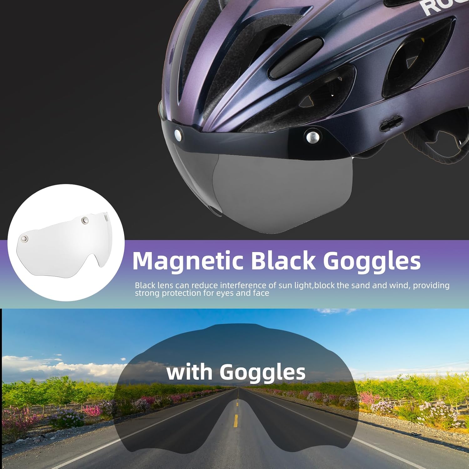 ROCKBROS Bike Helmet for Adult Men Women with Suggested Fit 58-65cm, Detachable Magnetic Goggles & Sun Visor, Lightweight with Adjustable Side and Chin Strap, Suitable for Myopia Glasses - Image 4
