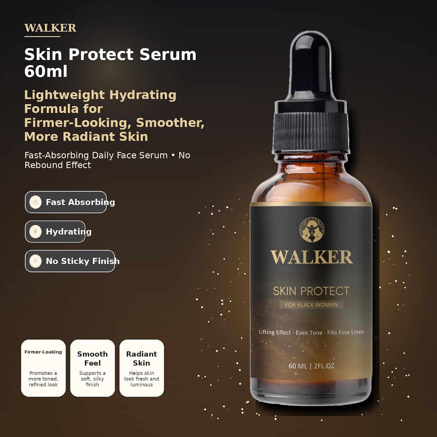 Walker Skin Protect Serum, No Rebound Effect, Firmer-Looking, Smoother, More Radiant Skin, Lightweight Hydrating Formula