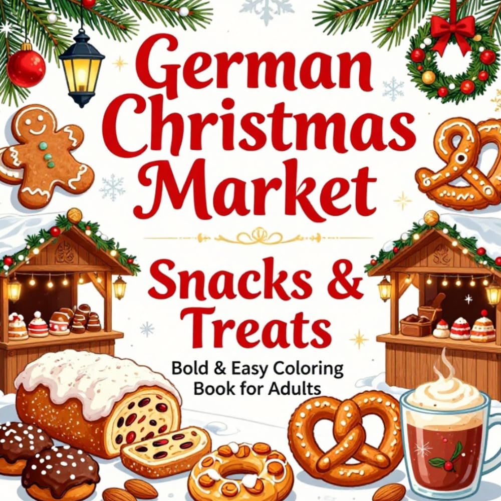 German Christmas Market Snacks & Treats Bold & Easy Coloring Book for Adults: Simple Large Print German Christmas Food Designs for Relaxation, Stress ... and Creative Fun (Snacks & Treats Coloring)