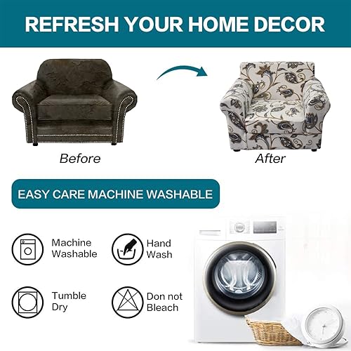 Miniatura 5 de KRFOONN Fundas para silla de 2 piezas con estampado, fundas para sofá, fundas de sofá lavables, protectores de muebles con parte inferior elástica