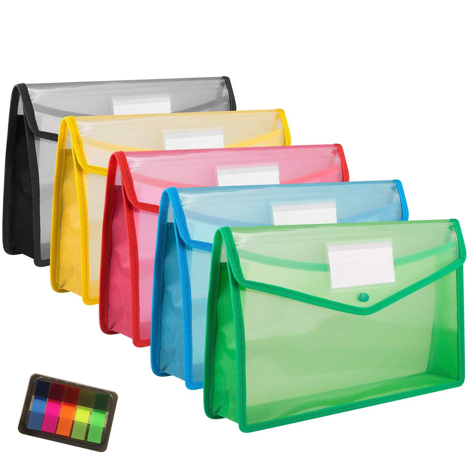 Amazon | ファイルケース,Pranski ボタン式 5個セット 5色 A4ファイル