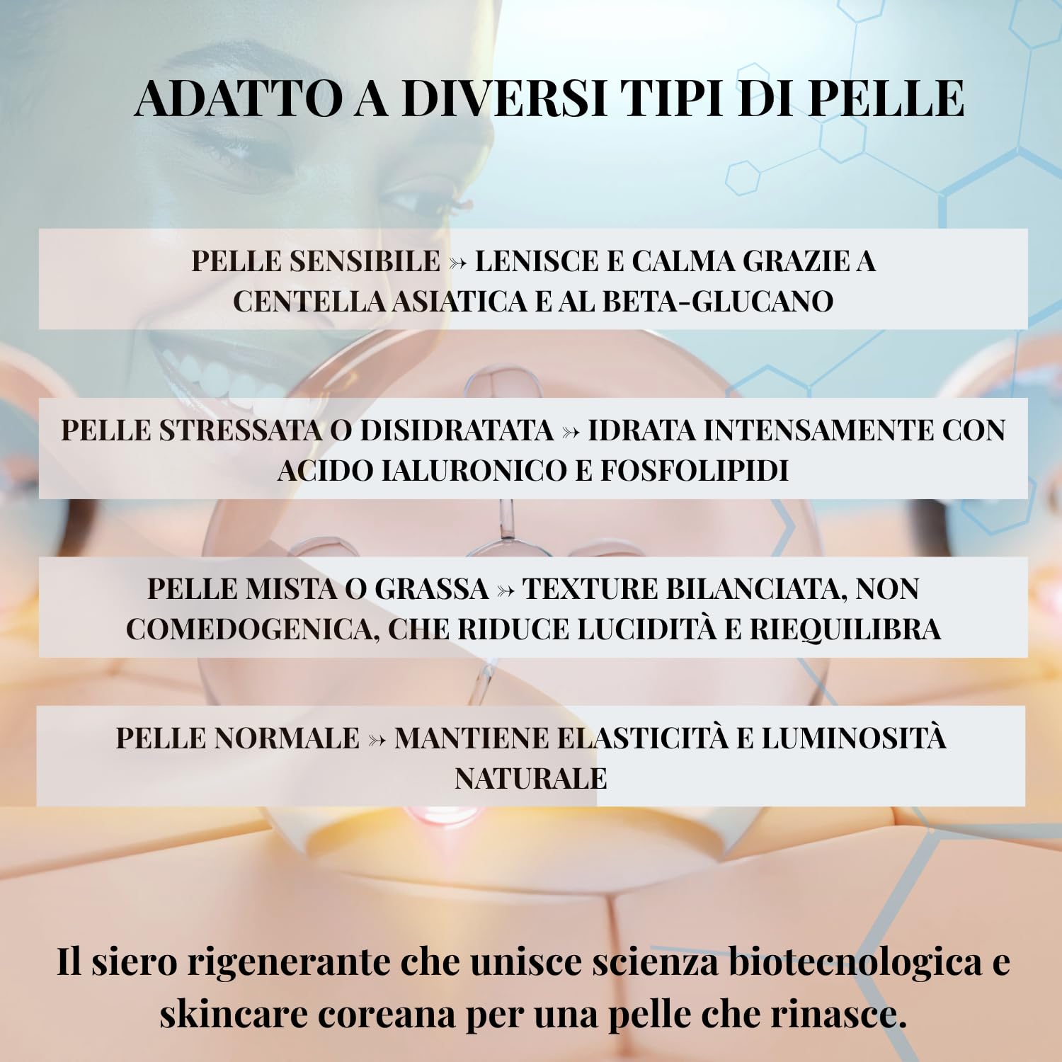 JANE•C Siero Viso Rigenerante lenitiva HydraRepair+ Con Centella Asiatica, Acido ialuronico,Peptidi e Fosfolipidi – Korean Beauty –Per pelle sensibile -Made in Italy – 30 ml