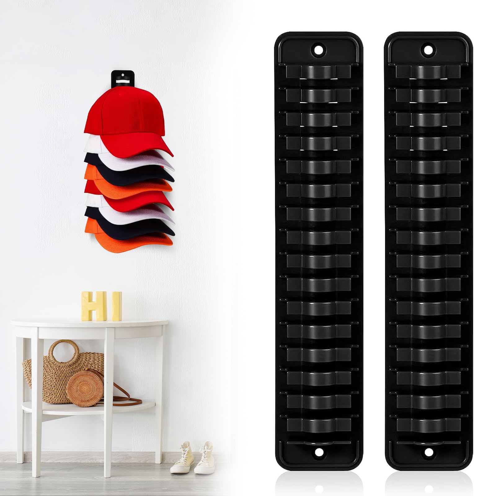 Dhswnng Black 2 Pcs Hat Rack For Wall, Hat Storage Hats Hanger Self Adhesive Hats Hooks Baseball Cap Storage Hold Up To 16 Caps Holder For Room (Black)