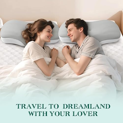 Miniatura 6 de Almohada cervical para soporte de cuello y hombro, almohadas ergonómicas de contorno de espuma viscoelástica con doble altura ajustable y funda