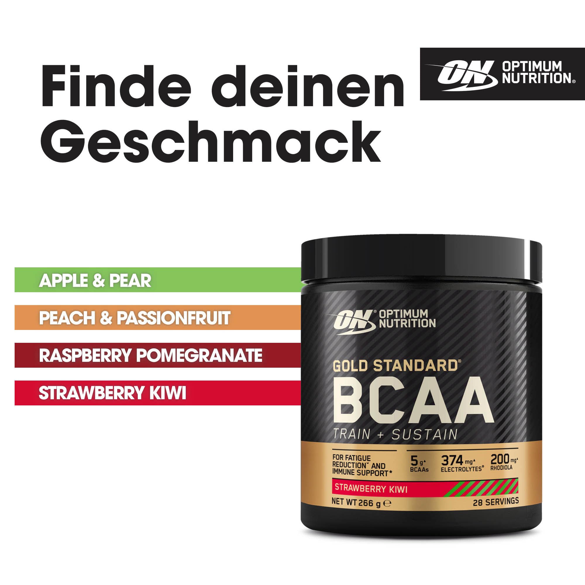 Optimum Nutrition Gold Standard BCAA Pulver, Geschmack Strawberry Kiwi, 266g, 28 Portionen