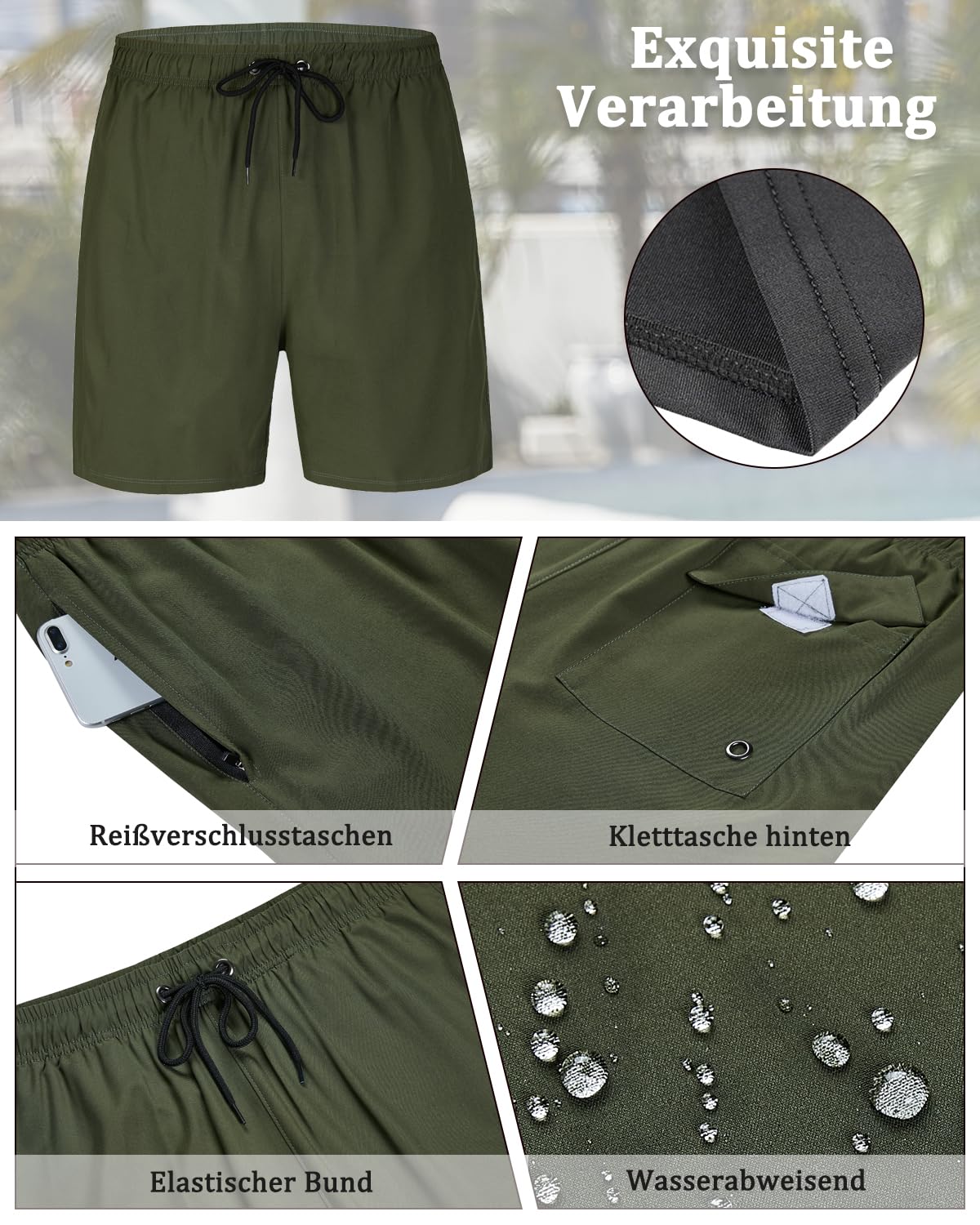 SILKWORLD Traje de baño para hombre con forro de compresión 2 en 1 de secado rápido con bolsillos con cremallera