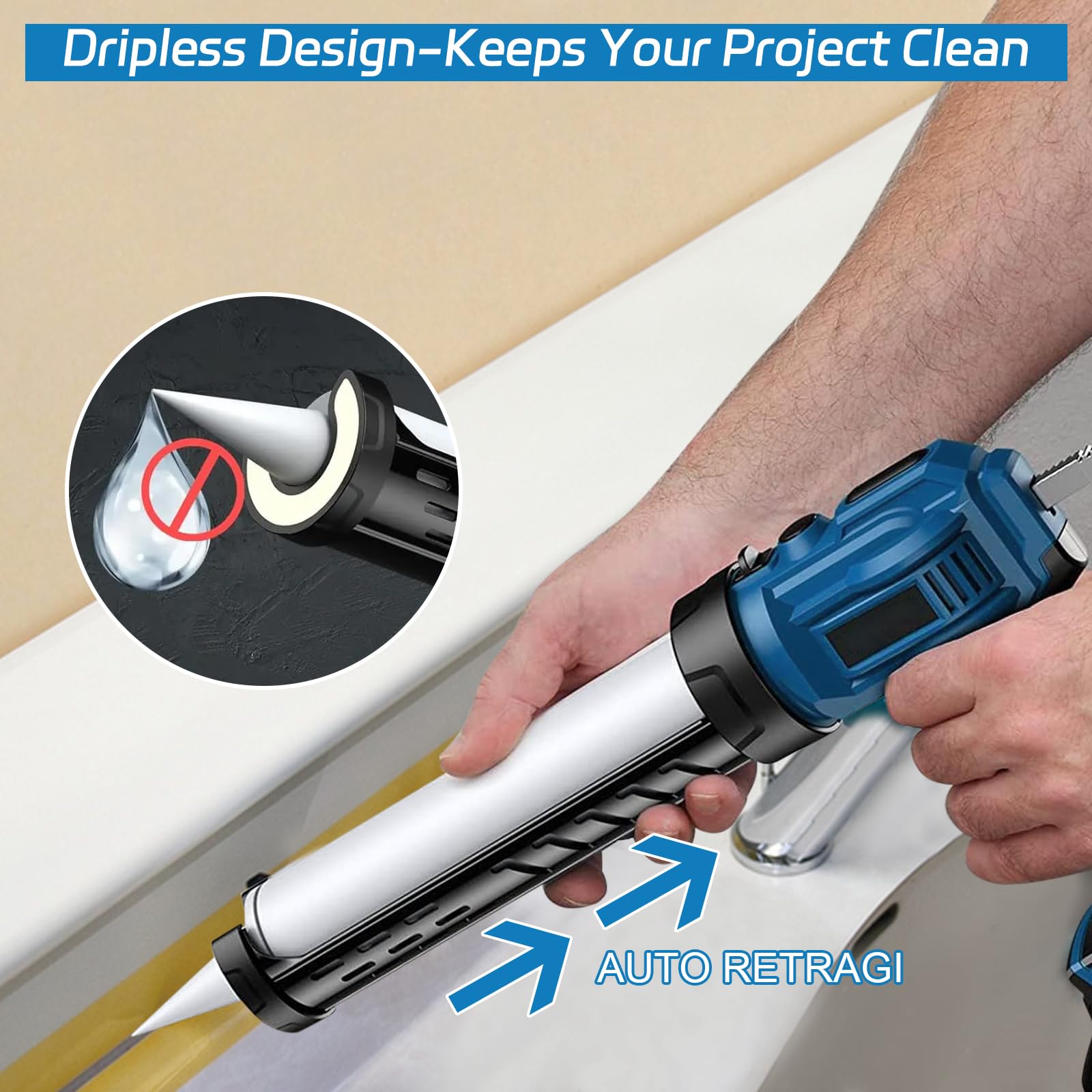 Pistola de Silicona Eléctrica Compatible con Makita 18V, 2500 N de Fuerza | para Cartuchos de 300 ml, 4 Velocidades Ajustables, con Luz LED y Accesorios, para Sellado e Impermeabilización, SIN BATERÍA