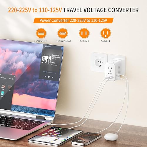 Miniatura 6 de Convertidor de voltaje de 220 V a 110 V, 20 W PD, reduce 220 V a 120 V, convertidor de viaje de Estados Unidos a Europa para más de 80 países,