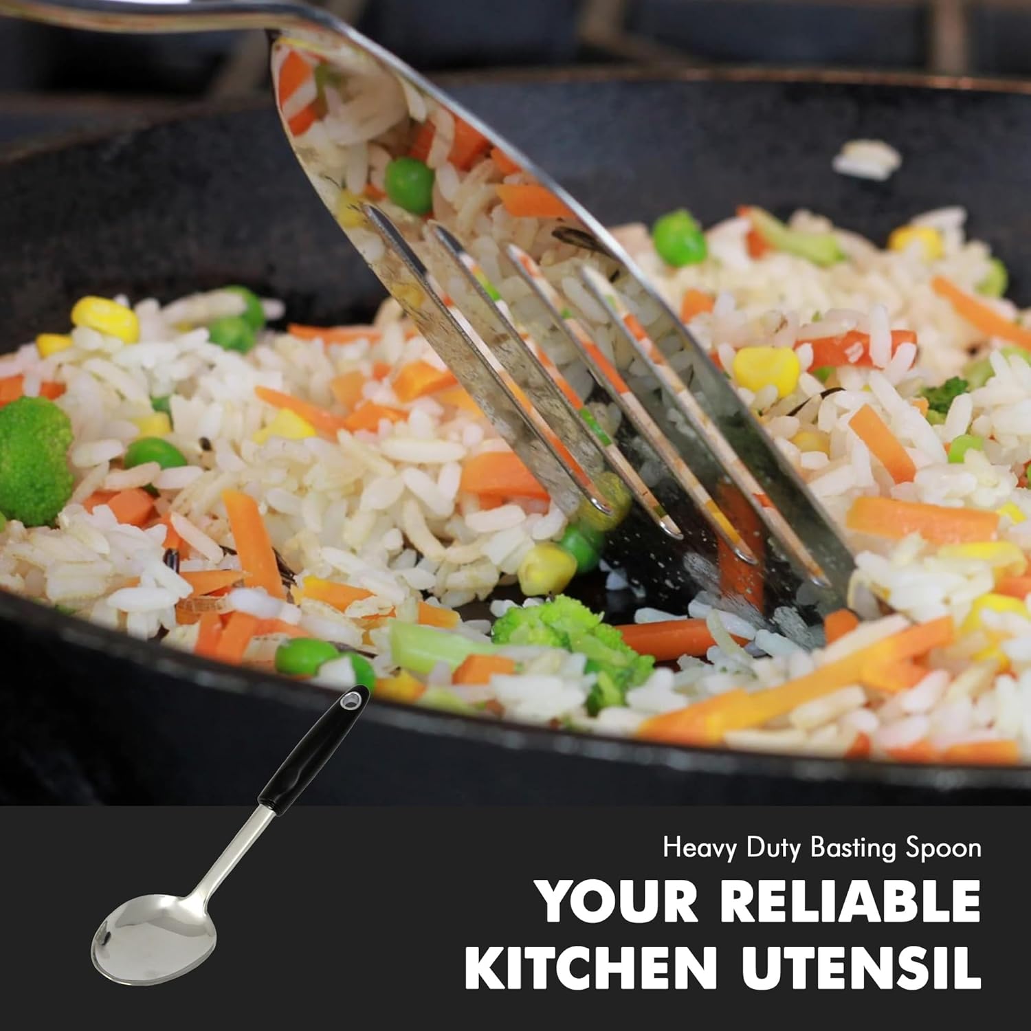 12-Inch Stainless Steel Basting Spoon with Black Handle